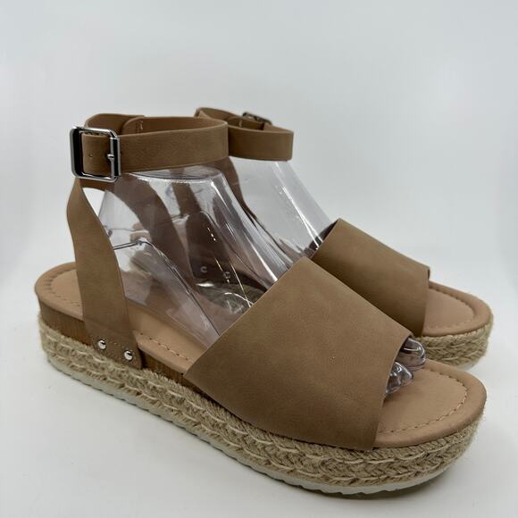 Cushionaire Sandal Wmns 11 Brown Miranda Faux Leather Platform Wedge Espadrilles - Picture 3 of 9